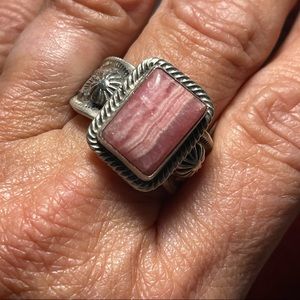 Rhodochrosite Native Sterling Adjustable Ring